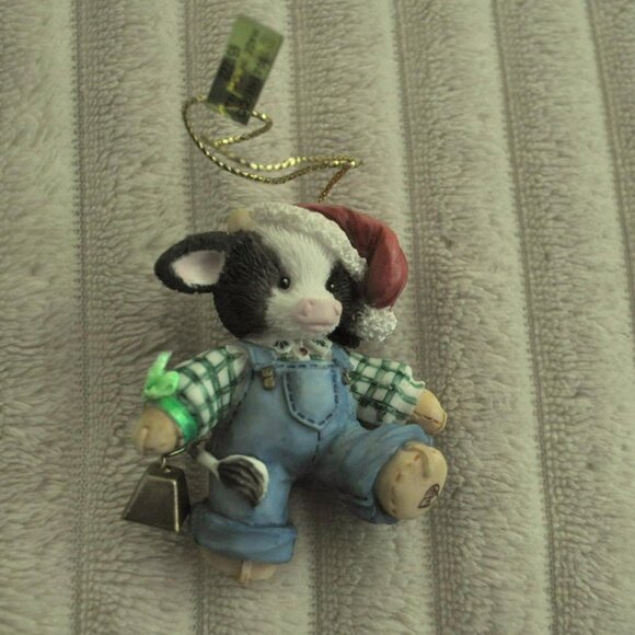 Mary’s Moo Moos Boy Cow w/ Bell Hanging Ornament Enesco Christmas 651222 vintage - Picture 2 of 6